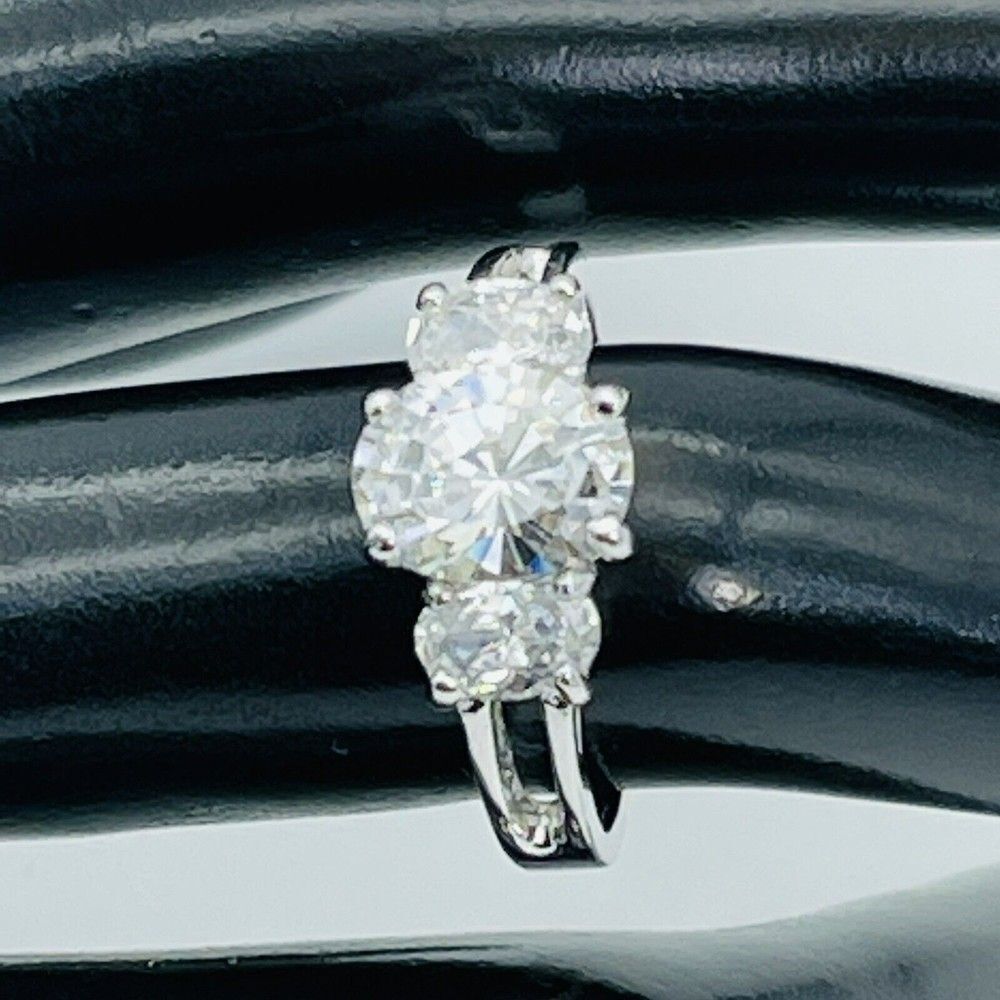 Trilogy Cubic Zirconia.Three Stone Trinity Engagement Ring Marked JA Silver Tone
